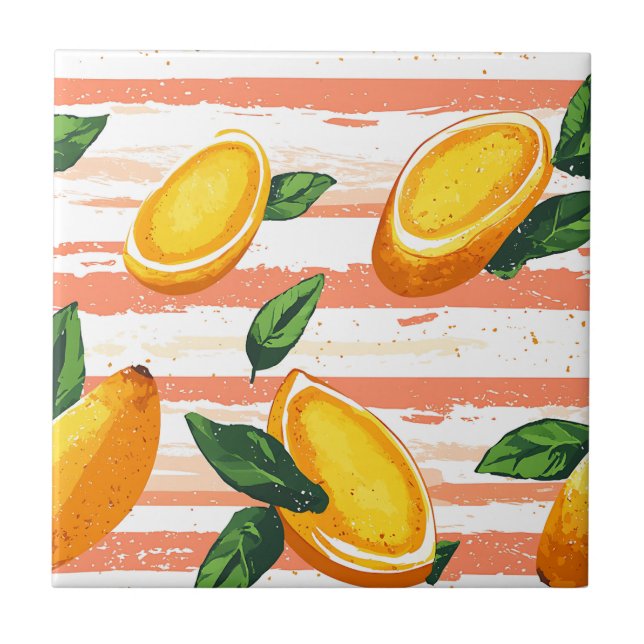 Mango Fruit Muster mit grünen Blätter Fliese (Vorderseite)