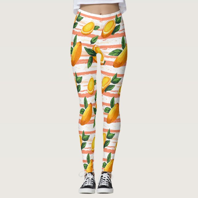 Mango Fruit Muster mit grünen Blätter Leggings (Vorderseite)