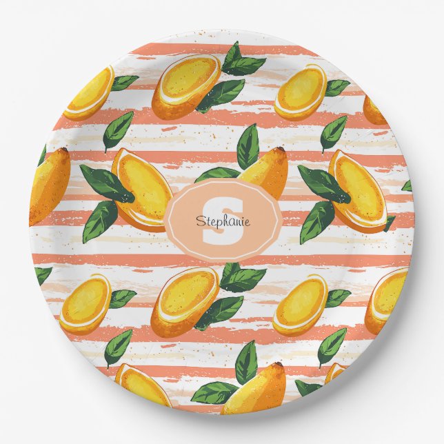 Mango Fruit Muster mit grünen Blätter Pappteller (Vorderseite)