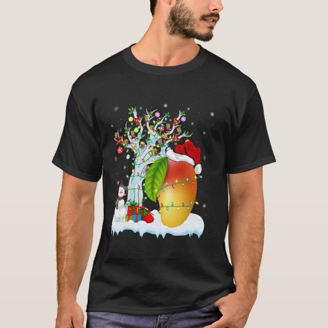 Mango Fruit Xmas Lighting Tree Weihnachtsmannmütze T-Shirt (Vorderseite)
