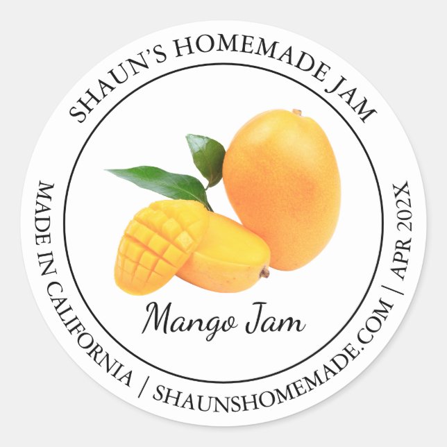 Mango Jam Modern Label Runder Aufkleber (Vorderseite)