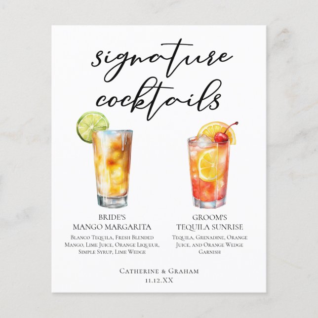 Mango Margarita Tequila Sunrise Cocktails Menü (Vorderseite)