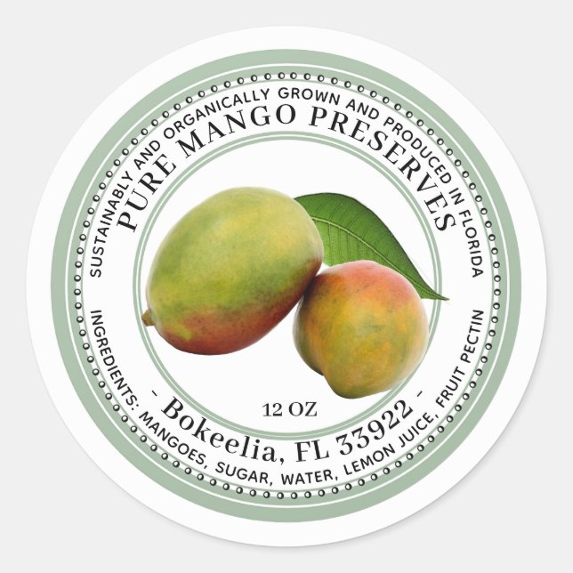 Mango Preserve Jelly Label Bio Nachhaltig Runder Aufkleber (Vorderseite)