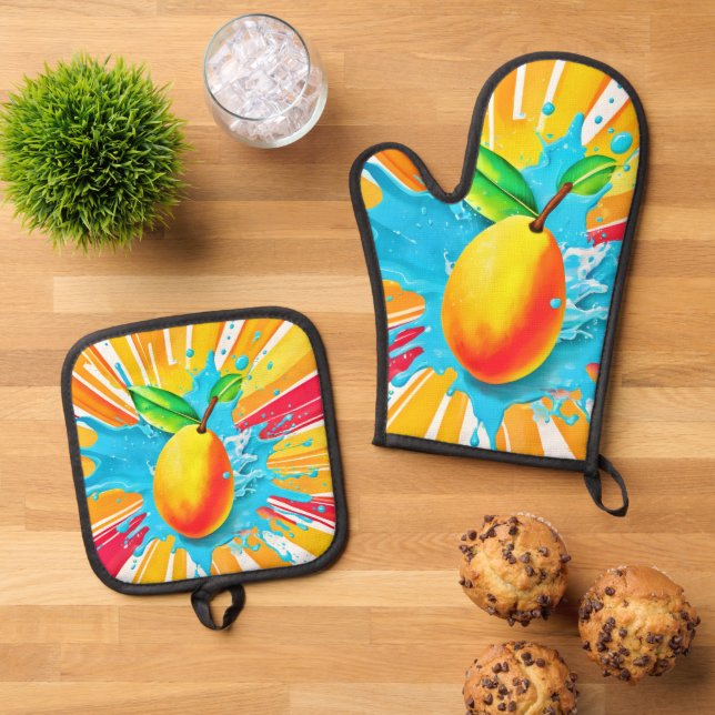 Mango Splash Delight Ofenhandschuh & Topflappen-Set (Oben Unten)
