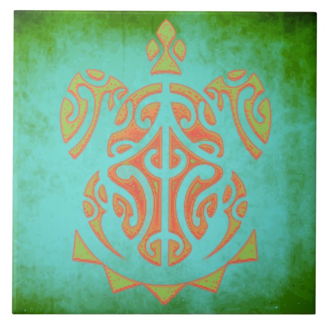 Mango und Limone polynesische Schildkröte Fliese (Vorderseite)