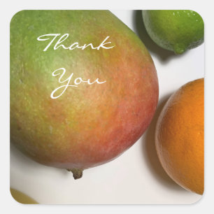 Mango und Zitrusfrucht Danke Quadratischer Aufkleber