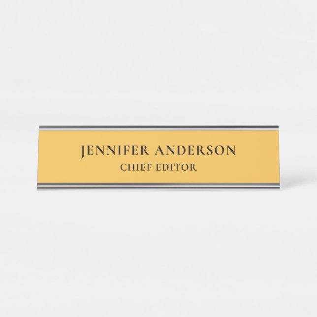 Mango Yellow Professional Modern Plain Minimalist Schreibtischnamensplakette (Vorderseite )