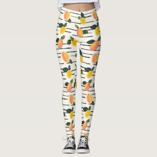 Mangofrucht-Druck Korallengelb auf gestreiftem Elf Leggings