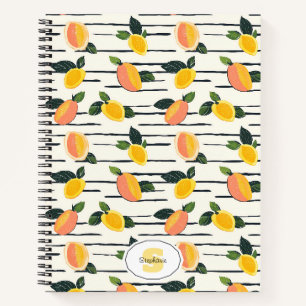 Mangofrucht-Druck Korallengelb auf gestreiftem Elf Notizbuch