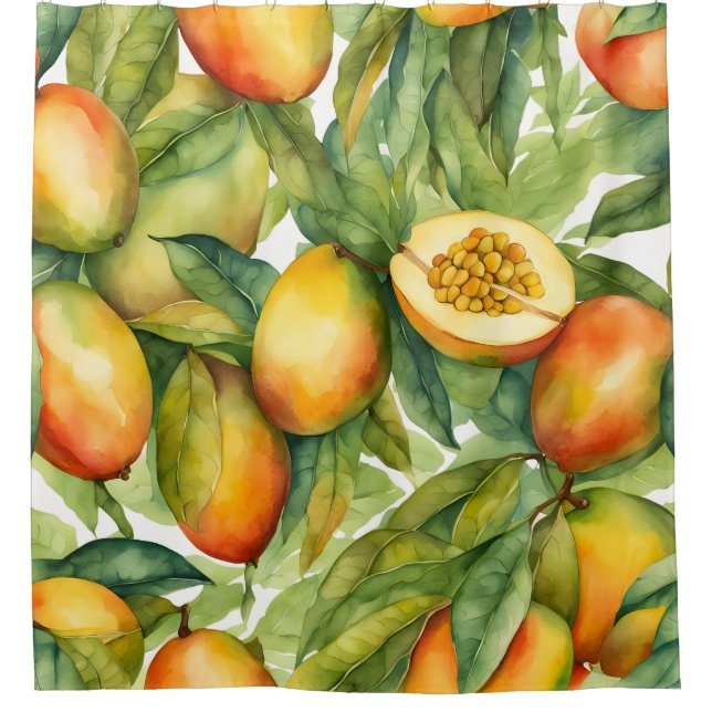Mangofrüchte und Blätter  Duschvorhang (Vorderseite)