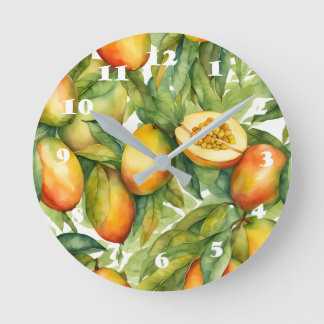 Mangofrüchte und Blätter  Runde Wanduhr