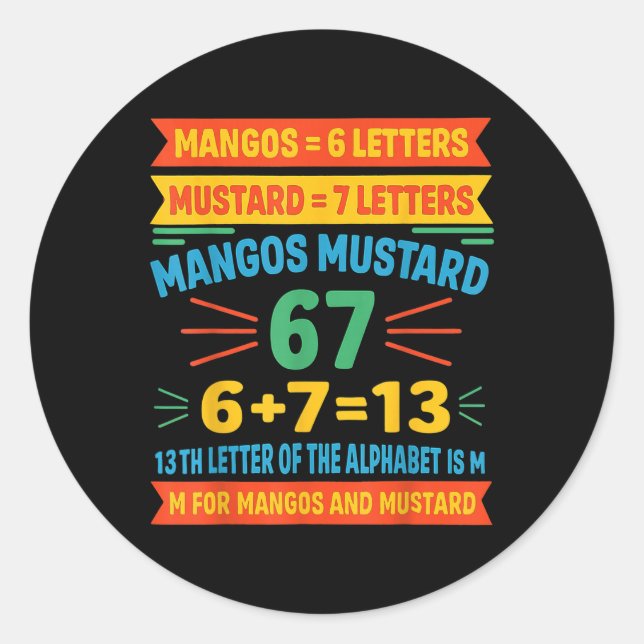 Mangos Senf 67 Tee Lustiger Alphabet-Code M Meme F Runder Aufkleber (Vorderseite)