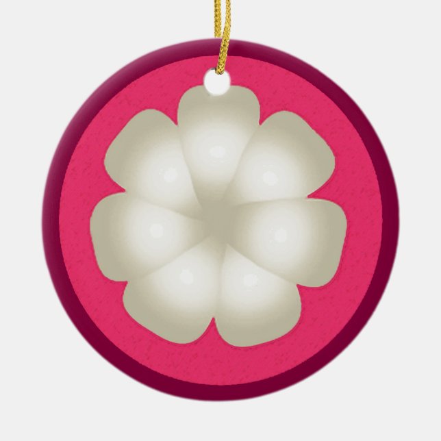 Mangosteen Stilisierte Exotic Fruit Slice Keramik Ornament (Vorne)