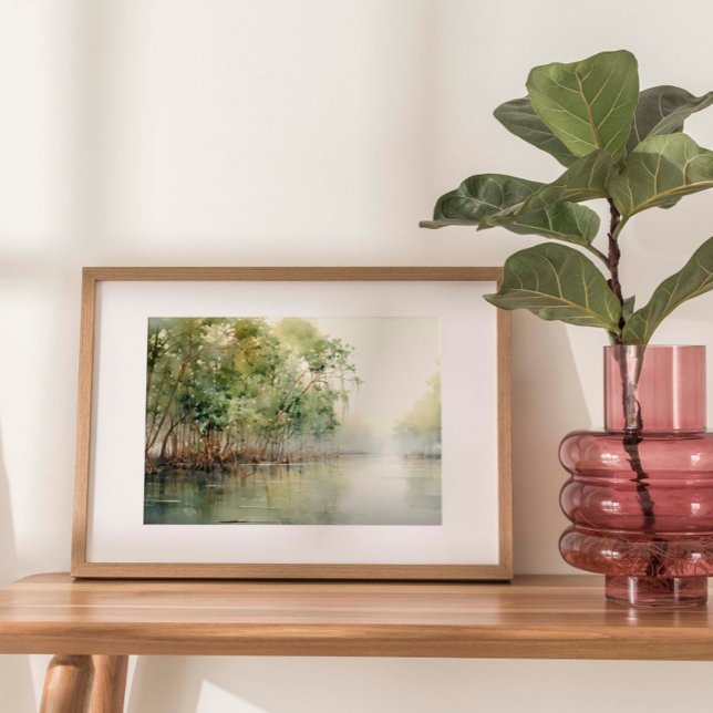 Mangrove Marvel: Wasserfarbe der lebendigen Mangro Poster (Watercolor print depicting the vibrant beauty of coastal mangroves, where lush greenery meets water.)