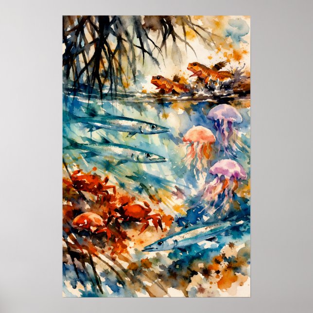 Mangroven-Wildlife-Aquarell-Kunst Poster (Vorne)