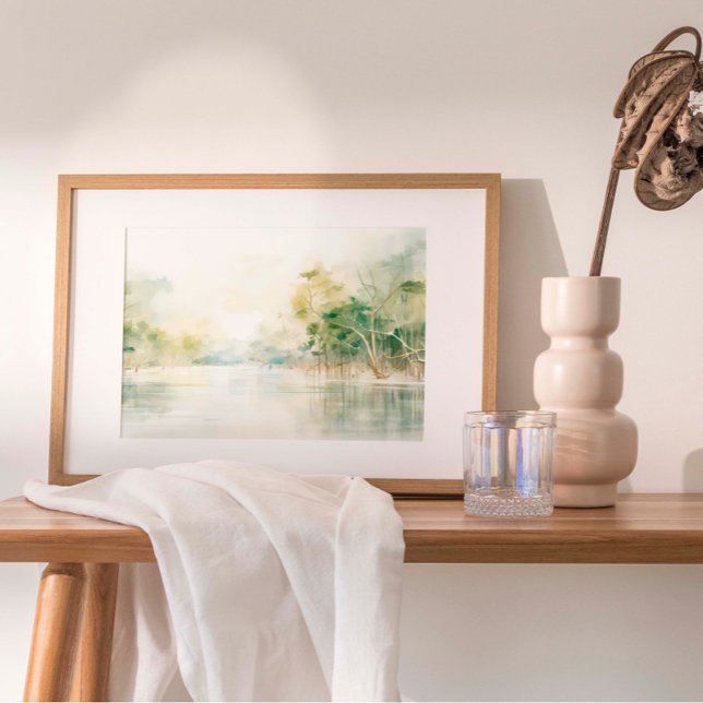 Mangroves Aquarellmalerei Poster (A tranquil depiction of mangrove trees in muted, gentle tones, capturing the essence of coastal hope)