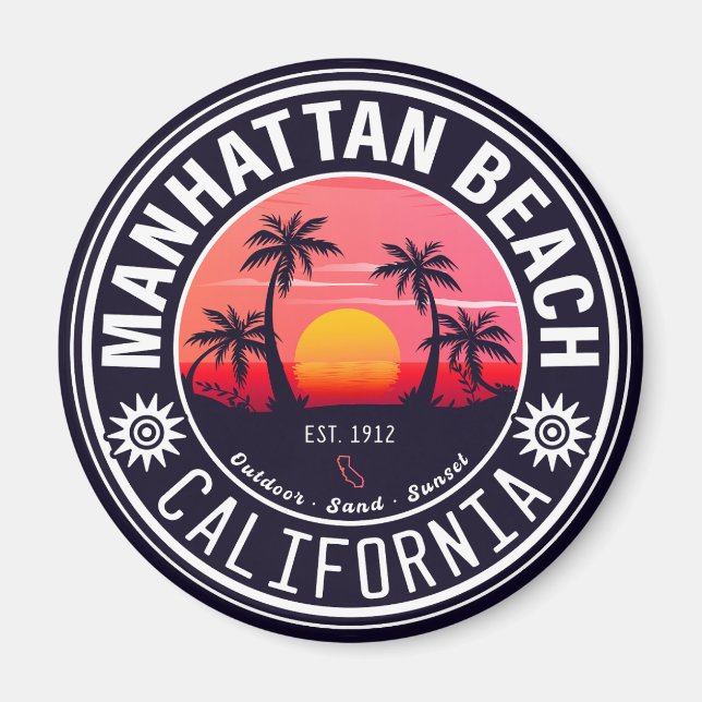 Manhattan Beach Ca Retro Sunset Palm Trees 60er Magnet (Vorne)