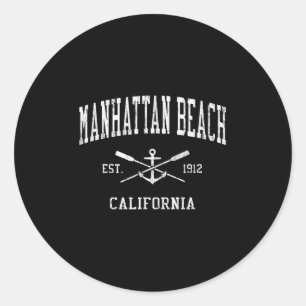 Manhattan Beach Ca Vintage gekreuzte Ruder & Boot Runder Aufkleber