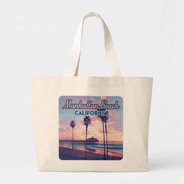 Manhattan Beach California Los Angeles Retro Jumbo Stoffbeutel (Vorne)