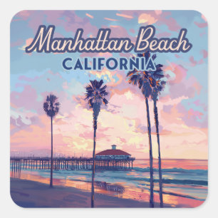 Manhattan Beach California Los Angeles Retro Quadratischer Aufkleber