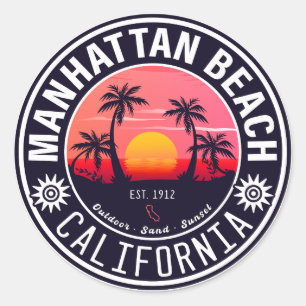 Manhattan Beach California Retro Sunset Souvenirs Runder Aufkleber