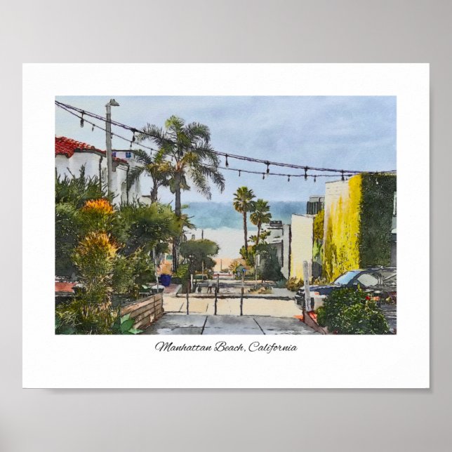 Manhattan Beach, Kalifornien Aquarell Print Poster (Vorne)