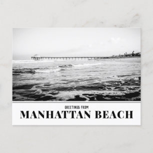 Manhattan Beach Pier, Black and White Postcard Postkarte