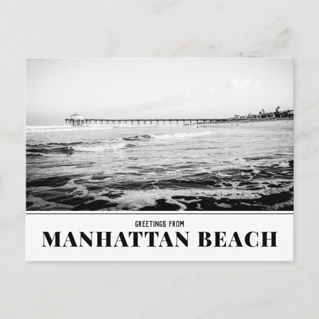 Manhattan Beach Pier, Black and White Postcard Postkarte (Vorderseite)