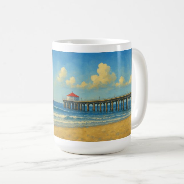 Manhattan Beach Pier mit Rotem Dach Kaffeetasse (VorderseiteRechts)