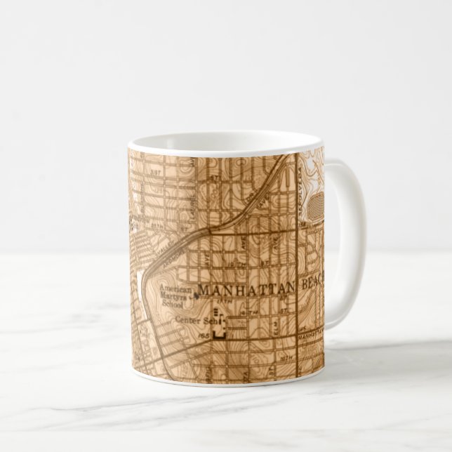 Manhattan Beach Vintage Karte Tasse (VorderseiteRechts)