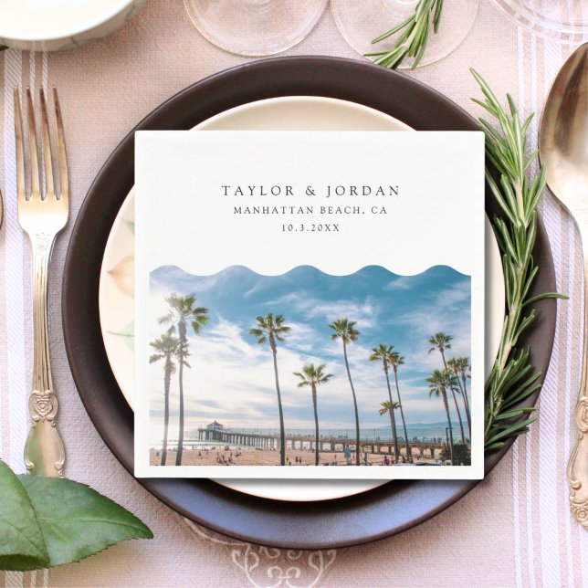 Manhattan Beach Wedding Custom Cocktail Napkin Serviette (Manhattan Beach Wedding Custom Cocktail Napkin
)