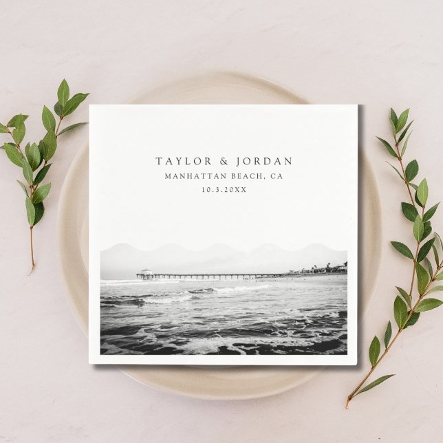 Manhattan Beach Wedding Custom Cocktail Napkin Serviette (Manhattan Beach Wedding Custom Cocktail Napkin
)