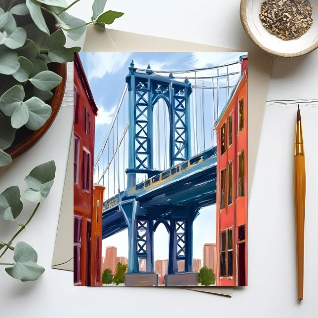Manhattan Bridge New York City Painting Postkarte (Von Creator hochgeladen)