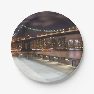 Manhattan Bridge und NYC Skyline Pappteller