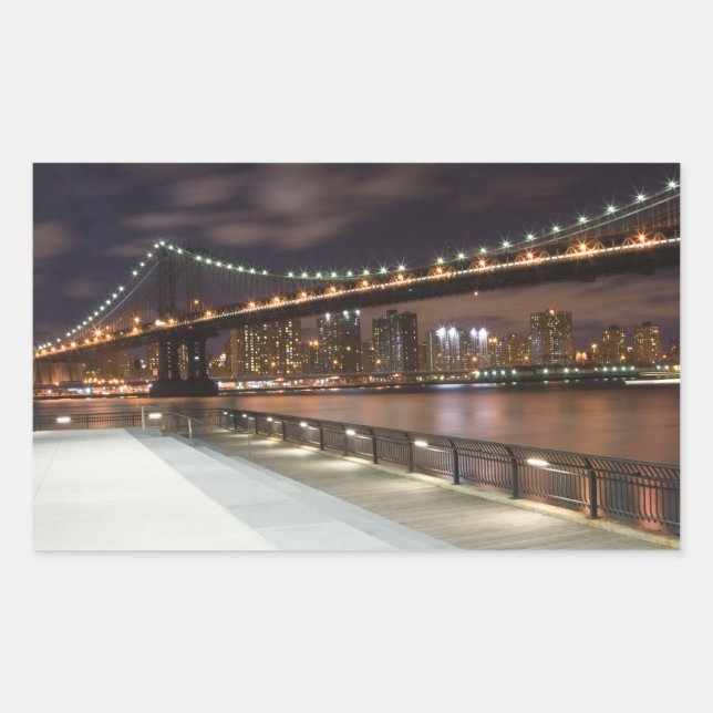 Manhattan Bridge und NYC Skyline Rechteckiger Aufkleber (Vorderseite)