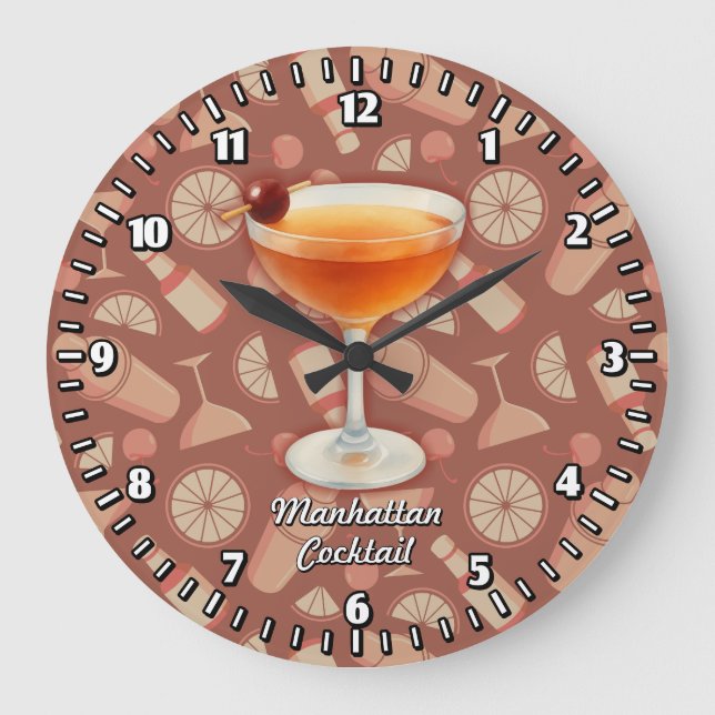Manhattan Cocktail Große Wanduhr (Vorderseite)