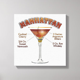 Manhattan Cocktail Rezept Kunst 12"x12" verpackt Leinwanddruck