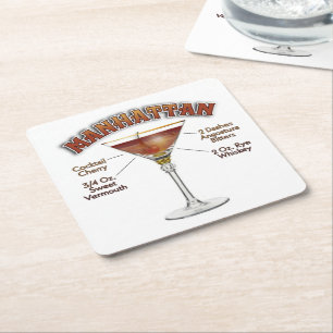 Manhattan Cocktail Rezept Kunst Rechteckiger Pappuntersetzer