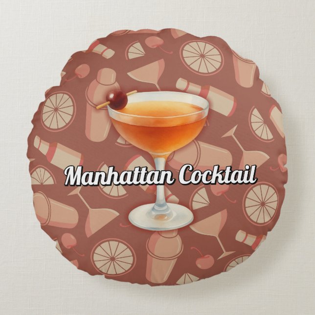 Manhattan Cocktail Rundes Kissen (Vorderseite)