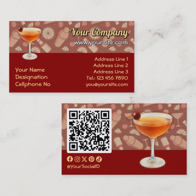 Manhattan Cocktail Visitenkarte (Vorne/Hinten)