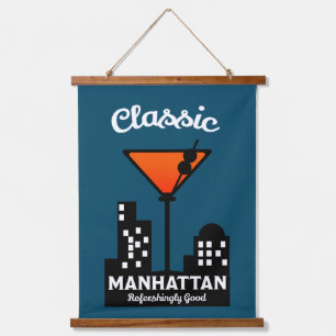 Manhattan Cocktail-Wandkunst Wandteppich Mit Holzrahmen