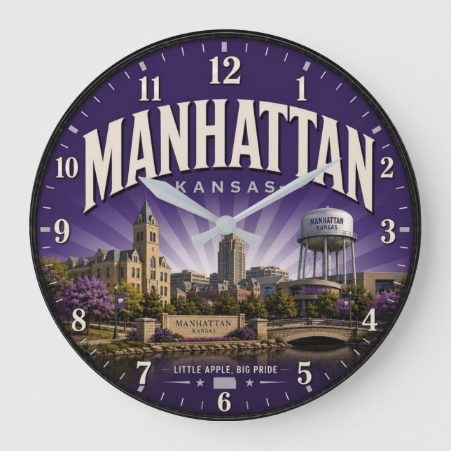Manhattan Kansas  Little Apple Große Wanduhr (Vorderseite)