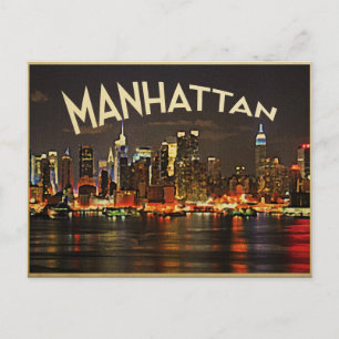 Manhattan-Nacht-Skyline Postkarte