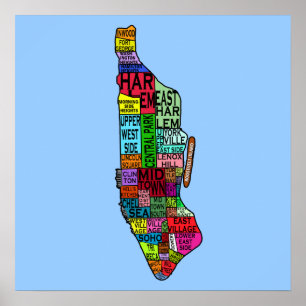 Manhattan Neighborhoods Map Poster