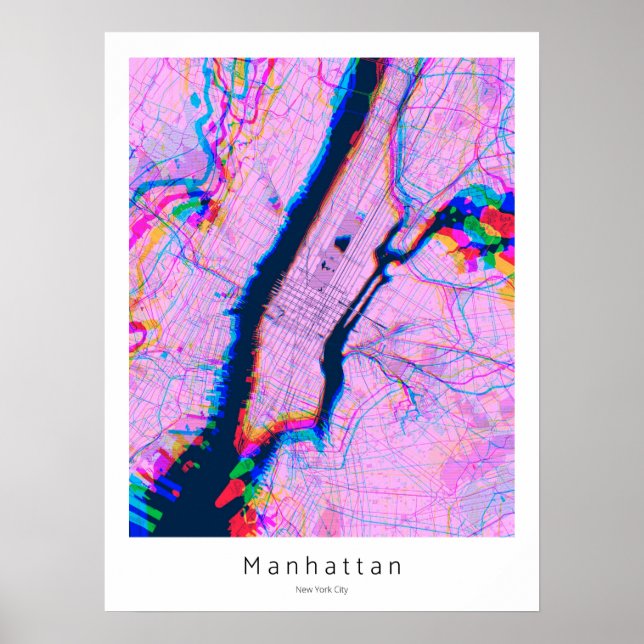 Manhattan New York City Abstrakt Pink Map Poster (Vorne)