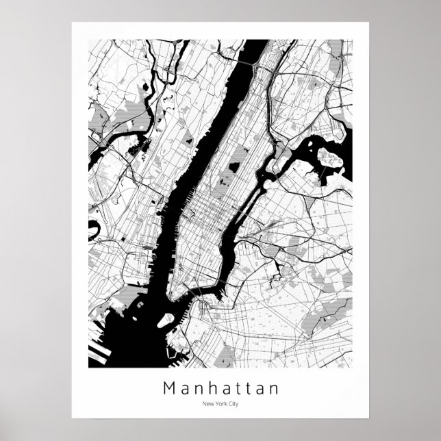 Manhattan New York City Modern Monochrome Karte Poster (Vorne)