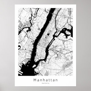 Manhattan New York City Moderne Monochrom-Karte Poster