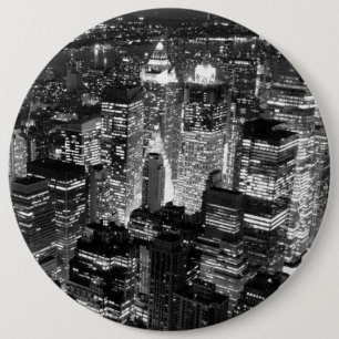 Manhattan New York City Night Black & White Button