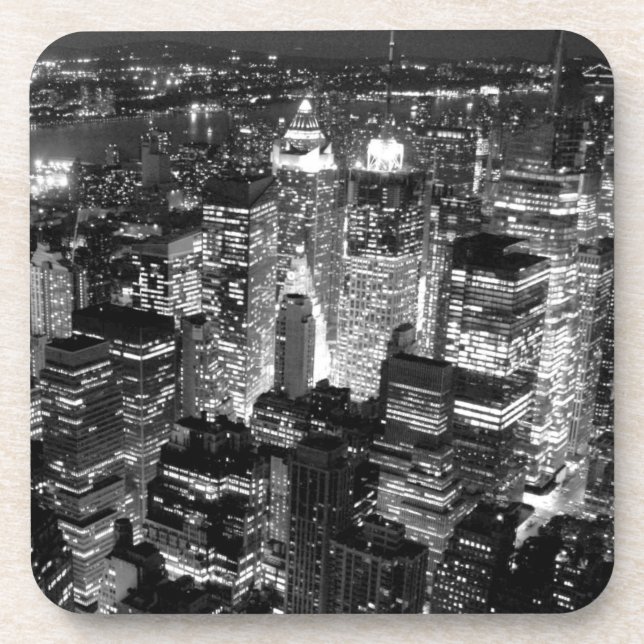 Manhattan New York City Night Black & White Getränkeuntersetzer (Vorderseite)