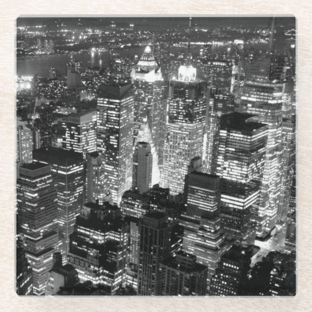 Manhattan New York City Night Black & White Glasuntersetzer (Vorderseite)